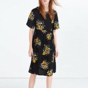 Zara Black and Yellow Lace Up Back Midi Dress